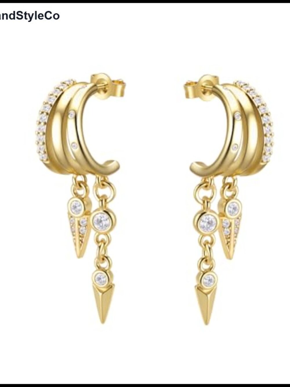 14K Gold Plated Triple Hoop Drop Dangle Earrings